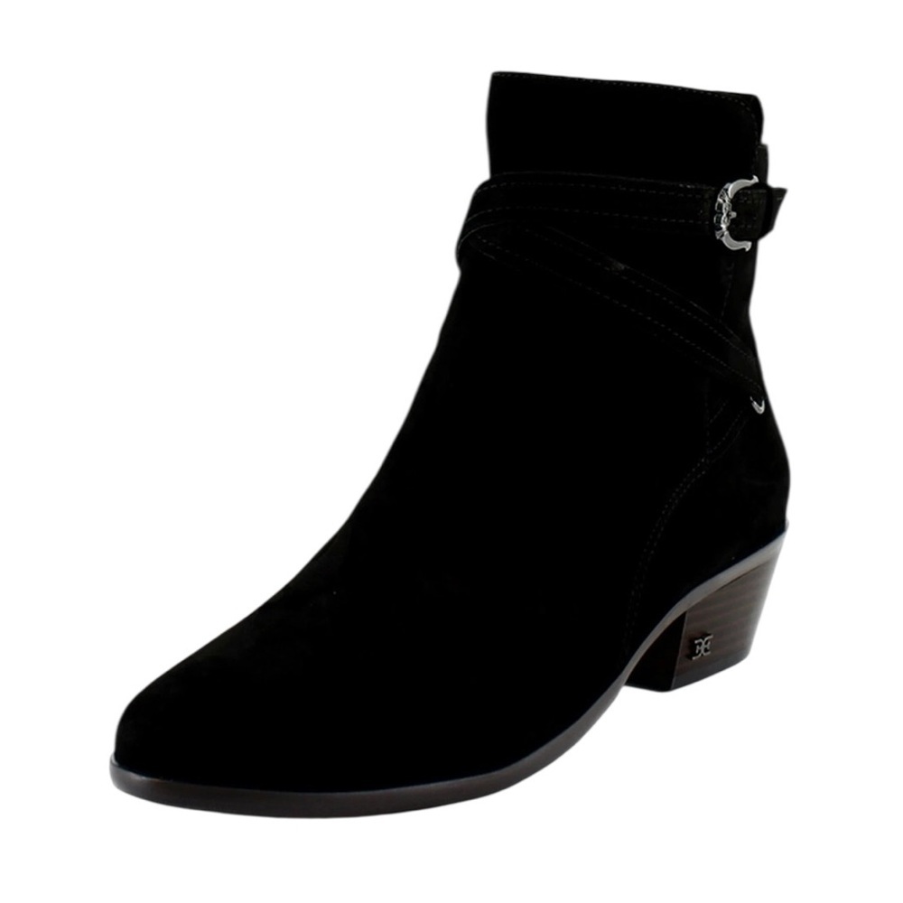 Sam Edelman Patty Black Suede Leather Ankle Boots Zip Buckle Boots 6M / 7.5M - Picture 5 of 13